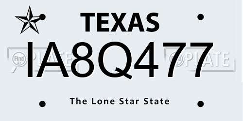 IA8Q477 Texas License Plate