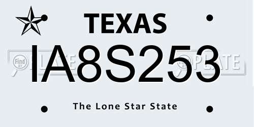 IA8S253 Texas License Plate