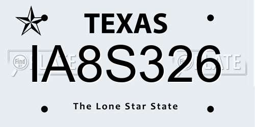 IA8S326 Texas License Plate