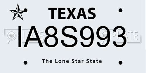 IA8S993 Texas License Plate