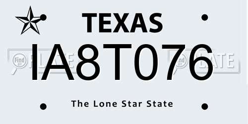 IA8T076 Texas License Plate