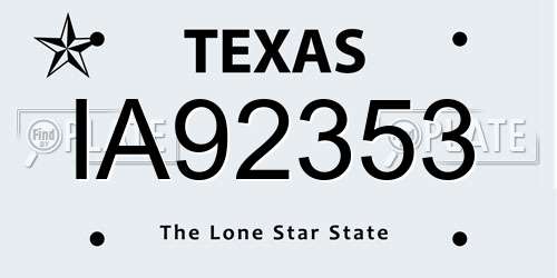 IA92353 Texas License Plate