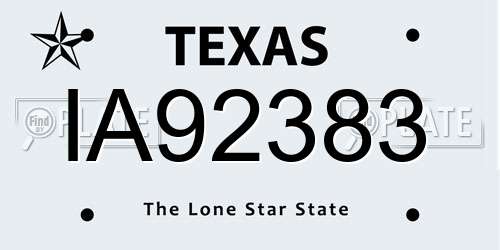 IA92383 Texas License Plate