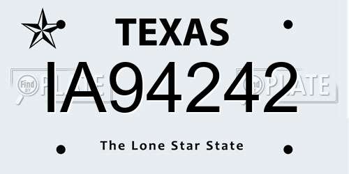 IA94242 Texas License Plate