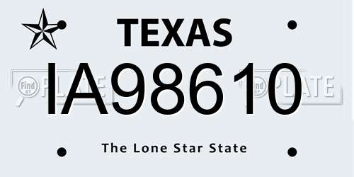 IA98610 Texas License Plate