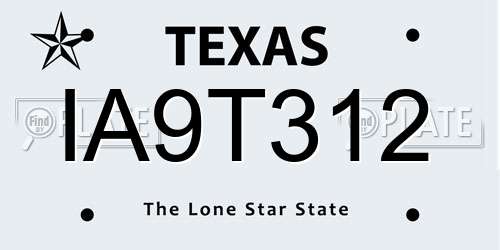 IA9T312 Texas License Plate