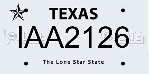 IAA2126 Texas License Plate