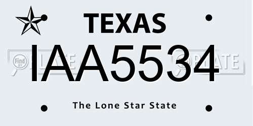 IAA5534 Texas License Plate