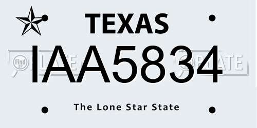 IAA5834 Texas License Plate