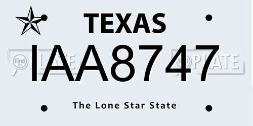 IAA8747 Texas License Plate
