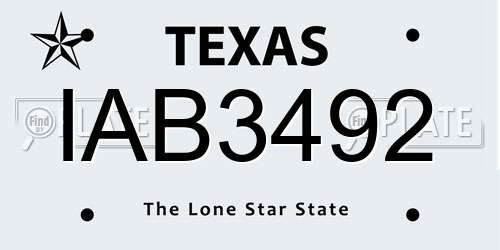 IAB3492 Texas License Plate