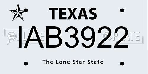 IAB3922 Texas License Plate
