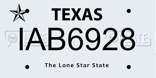 IAB6928 Texas License Plate