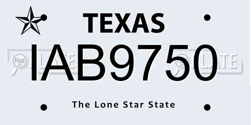 IAB9750 Texas License Plate