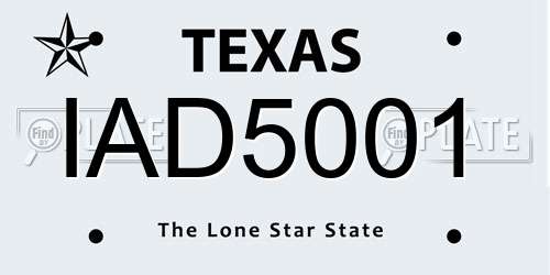 IAD5001 Texas License Plate