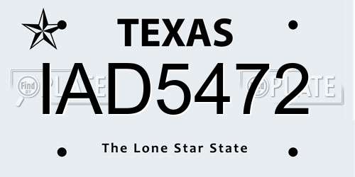 IAD5472 Texas License Plate