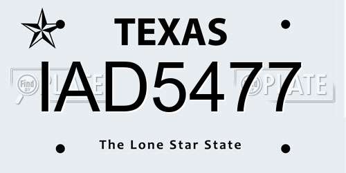IAD5477 Texas License Plate