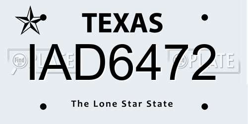 IAD6472 Texas License Plate