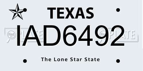 IAD6492 Texas License Plate