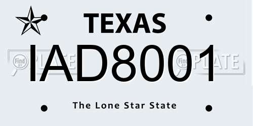IAD8001 Texas License Plate