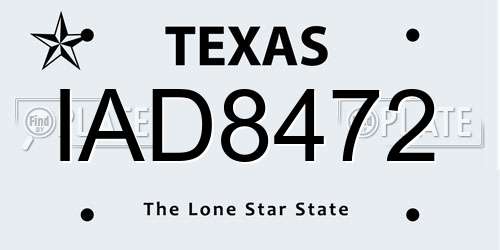 IAD8472 Texas License Plate