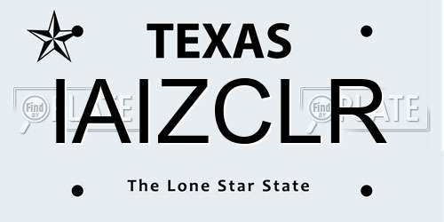 IAIZCLR Texas License Plate