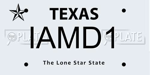 IAMD1 Texas License Plate