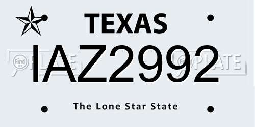 IAZ2992 Texas License Plate