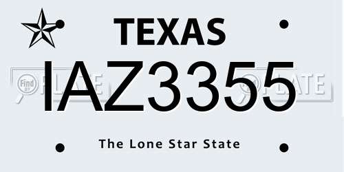 IAZ3355 Texas License Plate