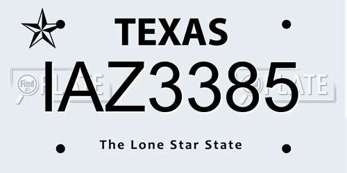IAZ3385 Texas License Plate