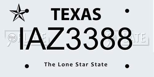 IAZ3388 Texas License Plate