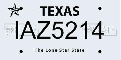 IAZ5214 Texas License Plate