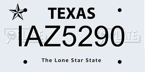 IAZ5290 Texas License Plate
