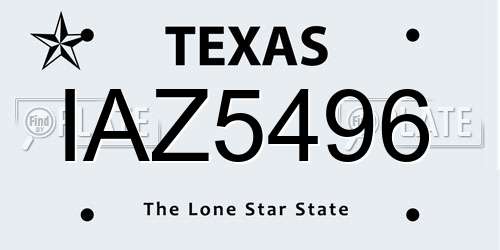 IAZ5496 Texas License Plate