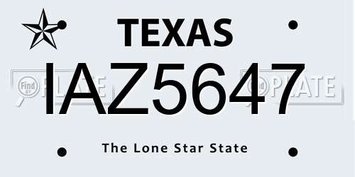 IAZ5647 Texas License Plate