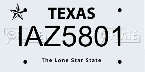 IAZ5801 Texas License Plate