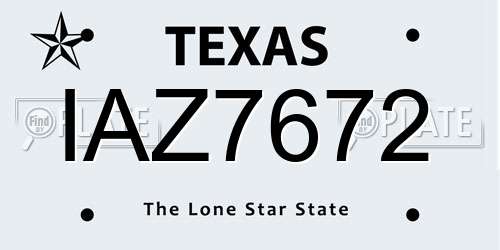 IAZ7672 Texas License Plate