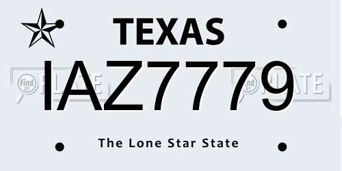 IAZ7779 Texas License Plate