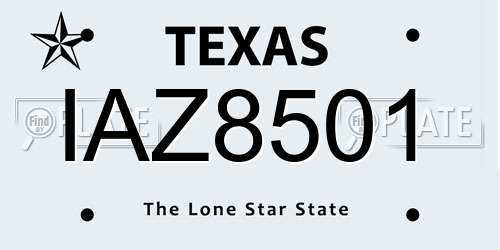 IAZ8501 Texas License Plate