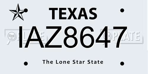IAZ8647 Texas License Plate