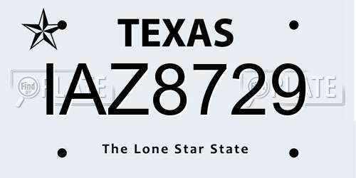 IAZ8729 Texas License Plate