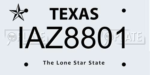 IAZ8801 Texas License Plate