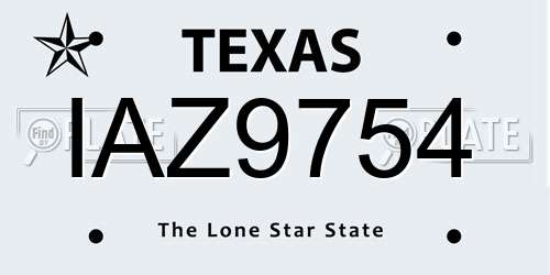 IAZ9754 Texas License Plate