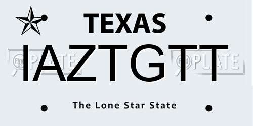 IAZTGTT Texas License Plate