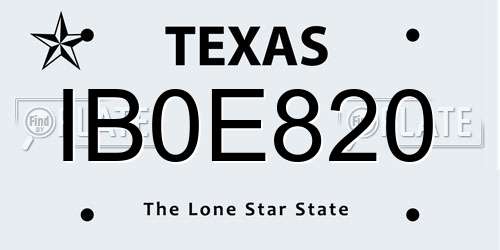 IB0E820 Texas License Plate