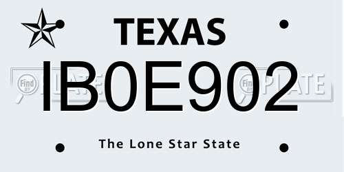 IB0E902 Texas License Plate