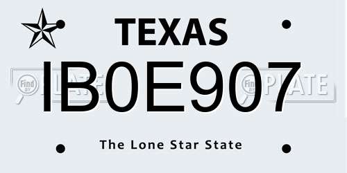 IB0E907 Texas License Plate
