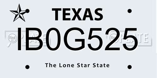 IB0G525 Texas License Plate