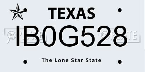 IB0G528 Texas License Plate