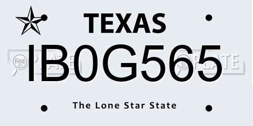 IB0G565 Texas License Plate